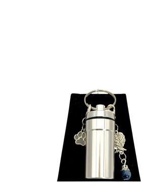 Pet Cremation Urn Silver Stainless Steel Memorial Keepsake Cylinder Keychain